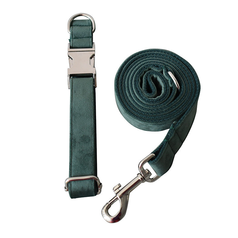 JMT-021002 Green Velvet Wool Dog Collar and Leash Set for All Seasons - Sizes S, M, L, XL