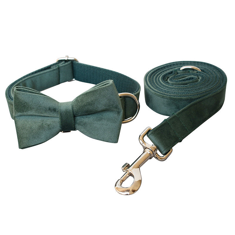 JMT-021002 Green Velvet Wool Dog Collar and Leash Set for All Seasons - Sizes S, M, L, XL