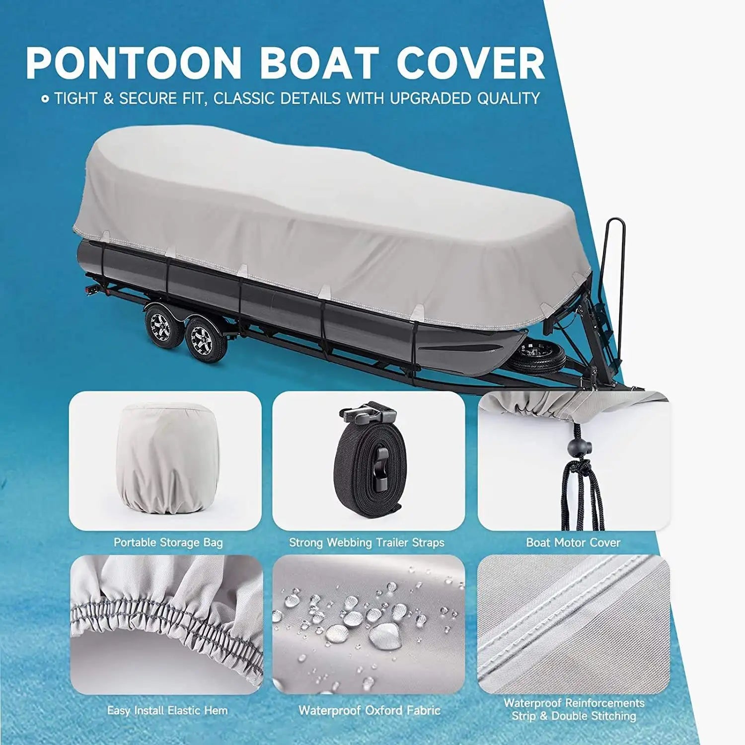 JMT-021130 Upgraded 800D Waterproof Pontoon Boat Cover with PU Coating for 19FT-21FT Boats