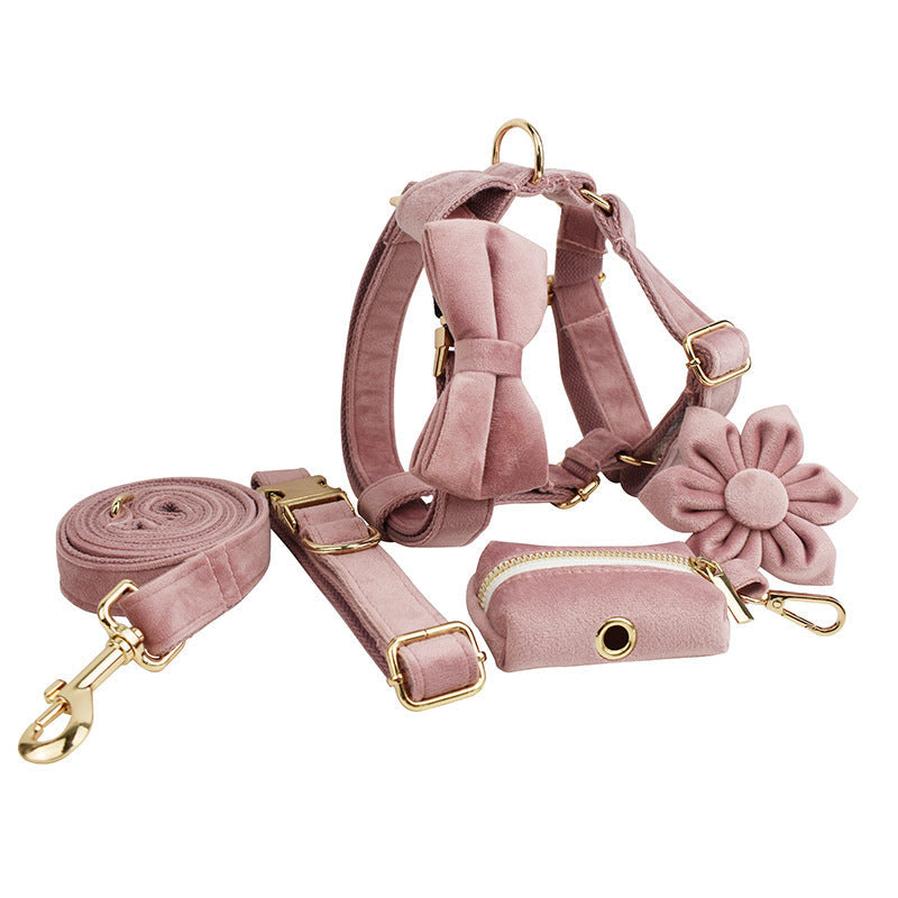 JMT-021834 Light Purple Velvet Dog Collar with Matching Leash and Bowknot, Ideal for Gifts on Various Occasions