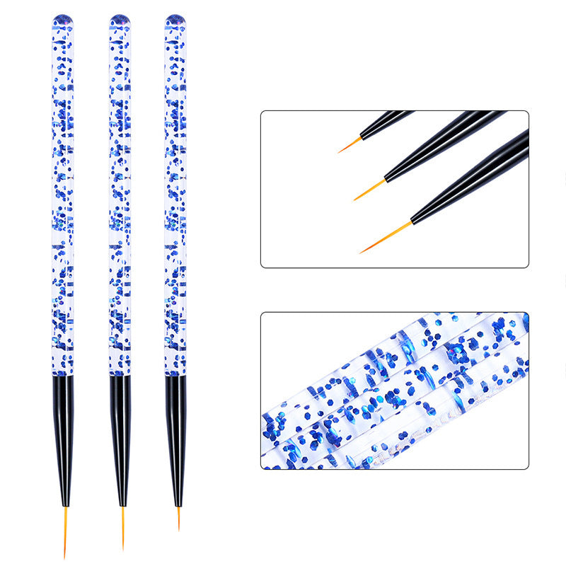 JMT-021962 Set of 3 Sequin Nail Art Brushes in Blue and Purple
