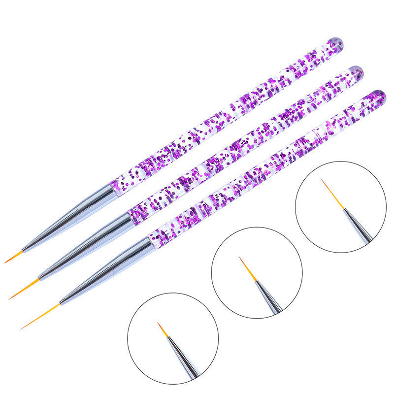 JMT-021962 Set of 3 Sequin Nail Art Brushes in Blue and Purple