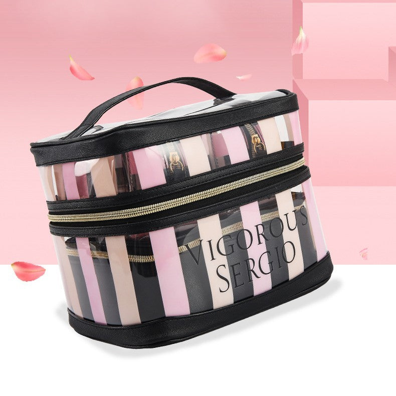 JMT-022026 Multifunctional Folding Makeup Kit in Pink Floral Design with Waterproof Synthetic Leather