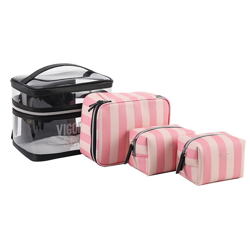 JMT-022026 Multifunctional Folding Makeup Kit in Pink Floral Design with Waterproof Synthetic Leather