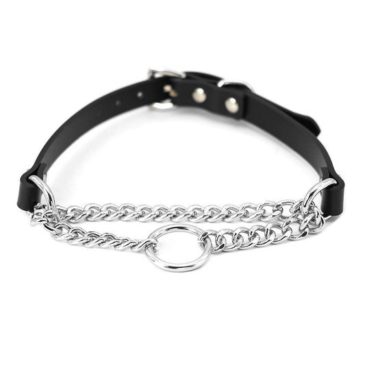 JMT-022154 Leather Collar and Leash Set with Black Hand Grip Rope for Sub-culture Style