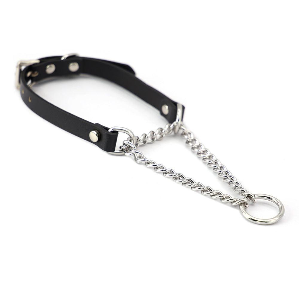 JMT-022154 Leather Collar and Leash Set with Black Hand Grip Rope for Sub-culture Style