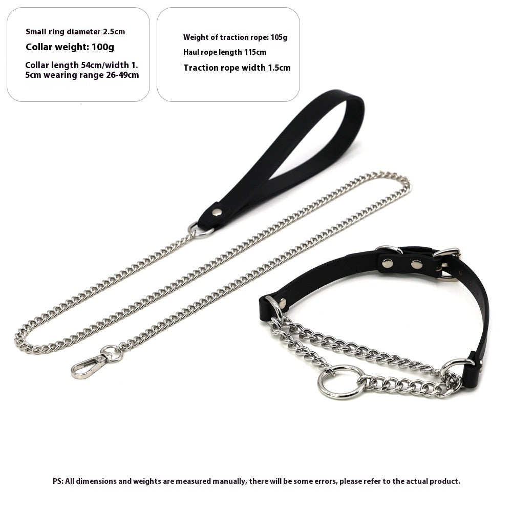JMT-022154 Leather Collar and Leash Set with Black Hand Grip Rope for Sub-culture Style