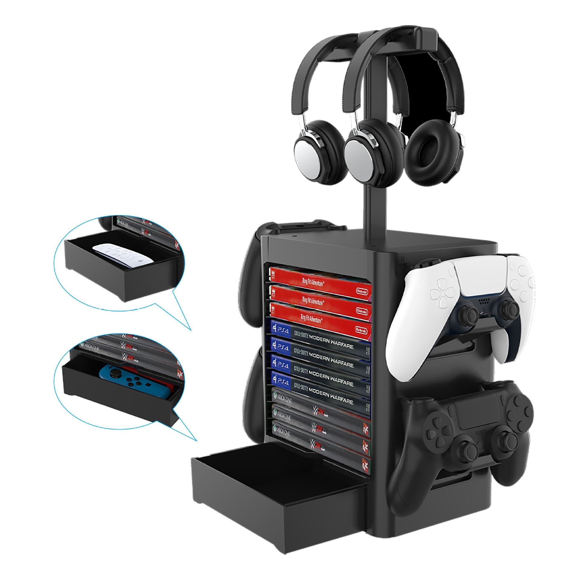 JMT-022986 Universal Gaming Accessories Storage Rack for Consoles, Headphones and Game Cards