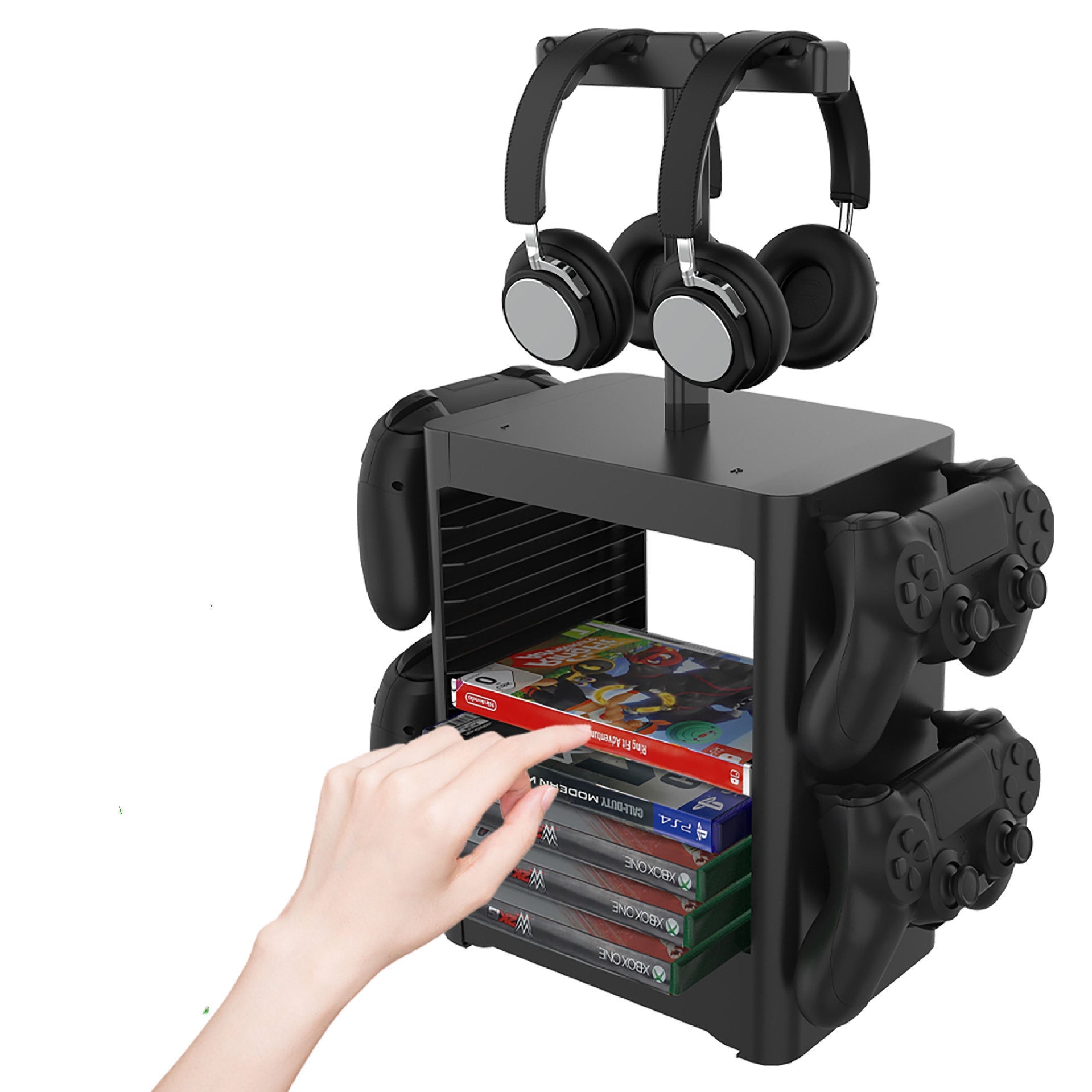 JMT-022986 Universal Gaming Accessories Storage Rack for Consoles, Headphones and Game Cards