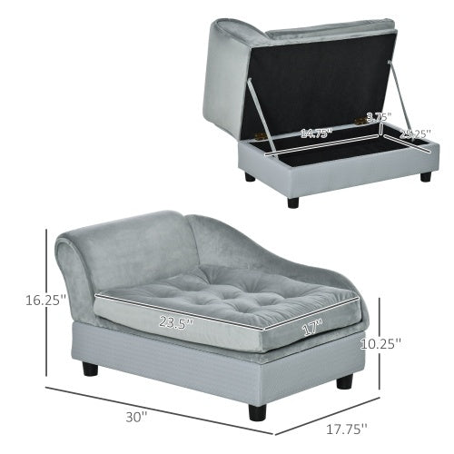 JMT-023114 Luxury Small Dog Bed with Hidden Storage and Soft Foam Cushion for Comfort, Modern Pet Furniture in Grey