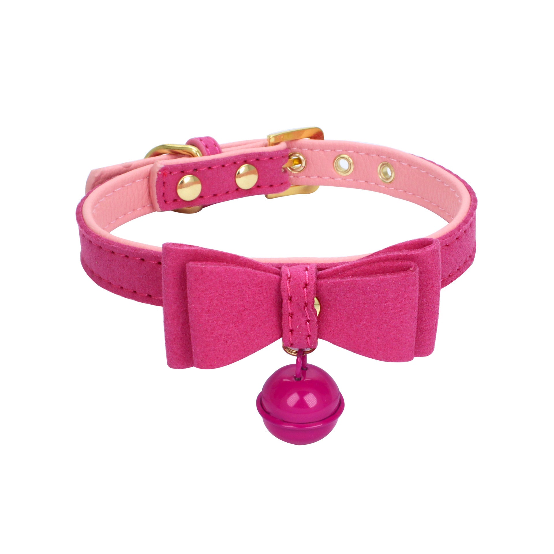 JMT-023306 Gold Double Layer Bowknot Pet Collar with Hanging Bell for Comfortable Wear