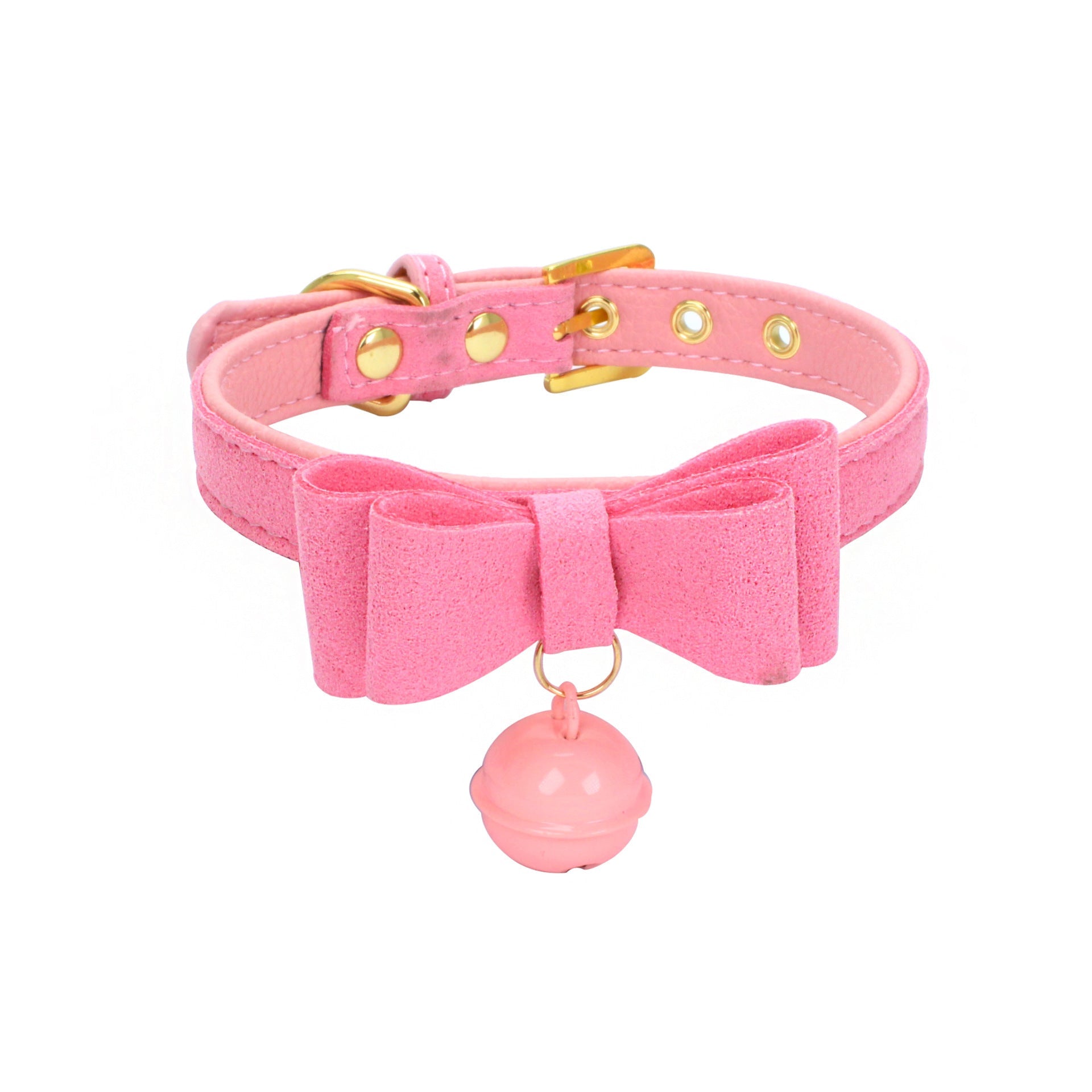 JMT-023306 Gold Double Layer Bowknot Pet Collar with Hanging Bell for Comfortable Wear