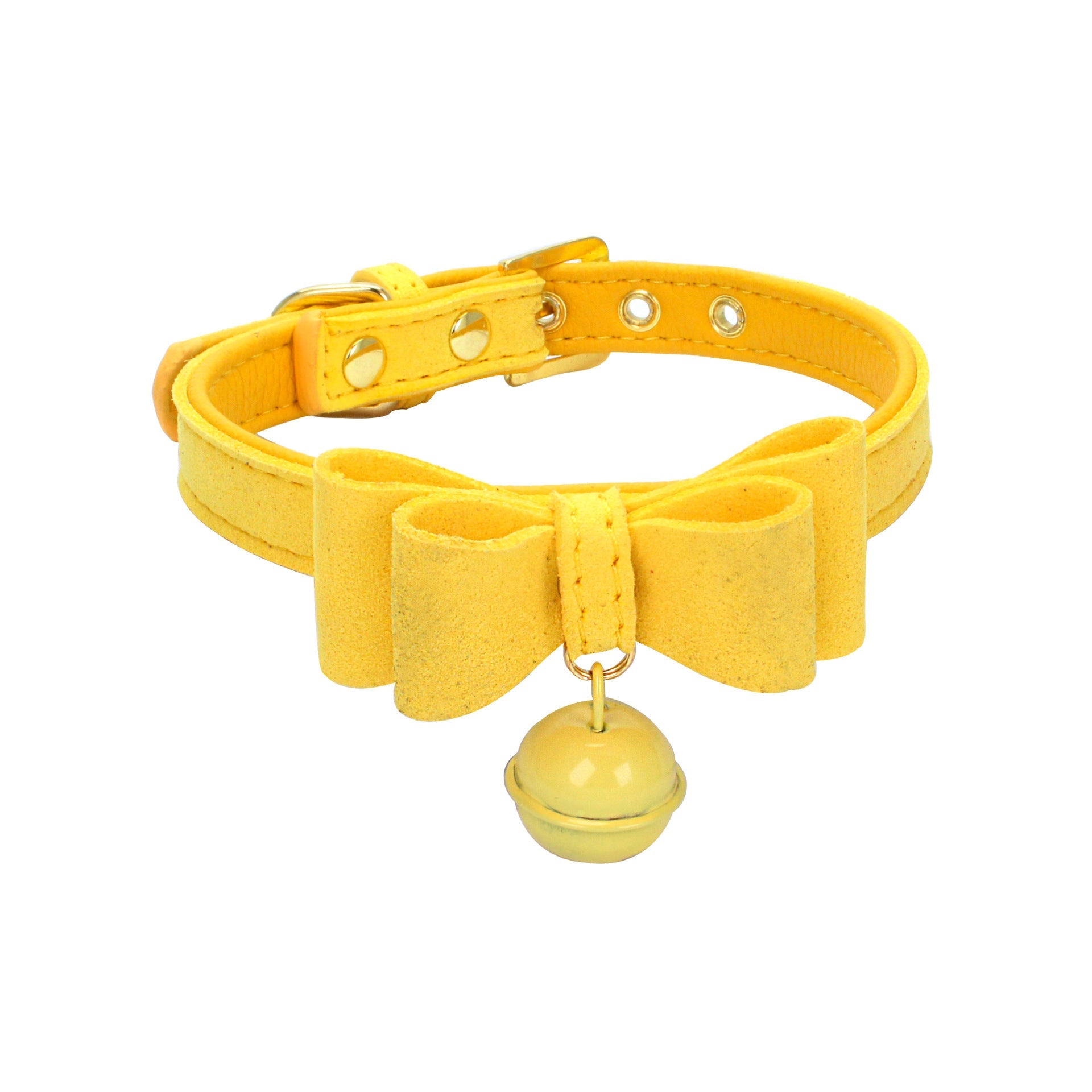 JMT-023306 Gold Double Layer Bowknot Pet Collar with Hanging Bell for Comfortable Wear