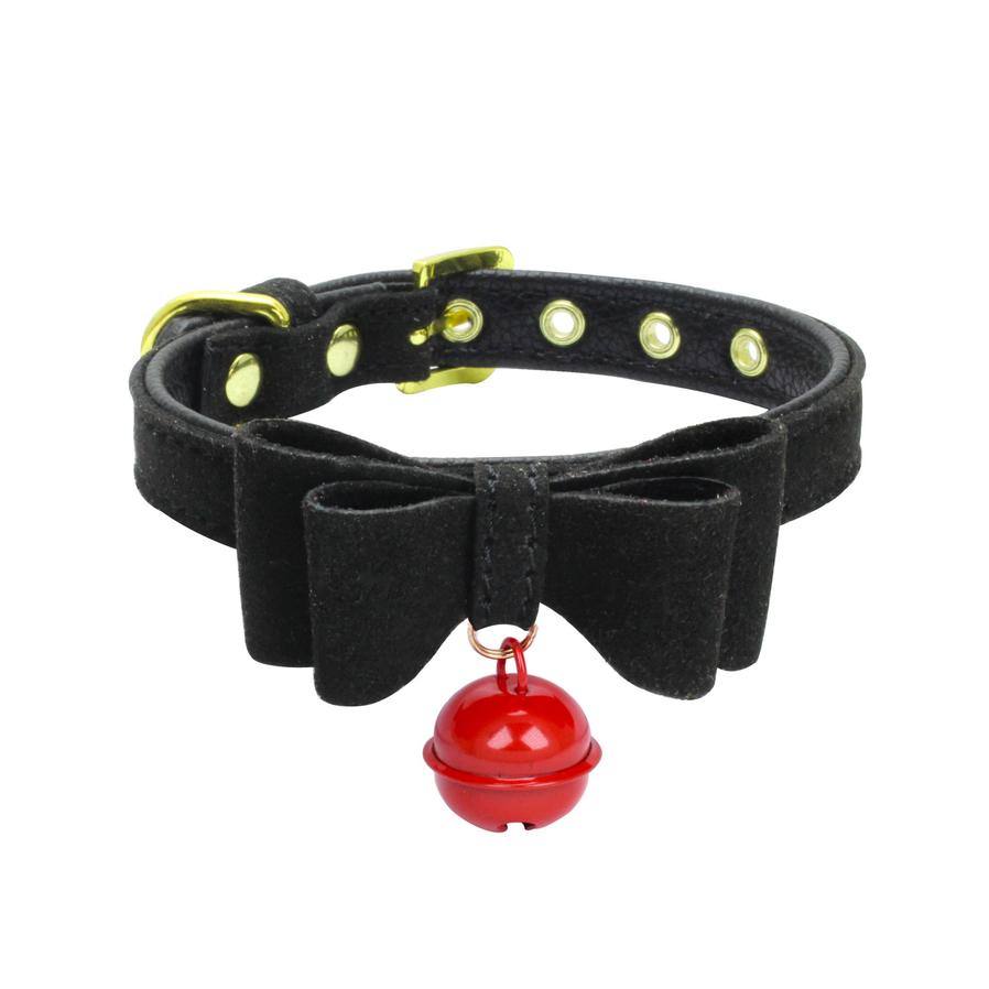 JMT-023306 Gold Double Layer Bowknot Pet Collar with Hanging Bell for Comfortable Wear