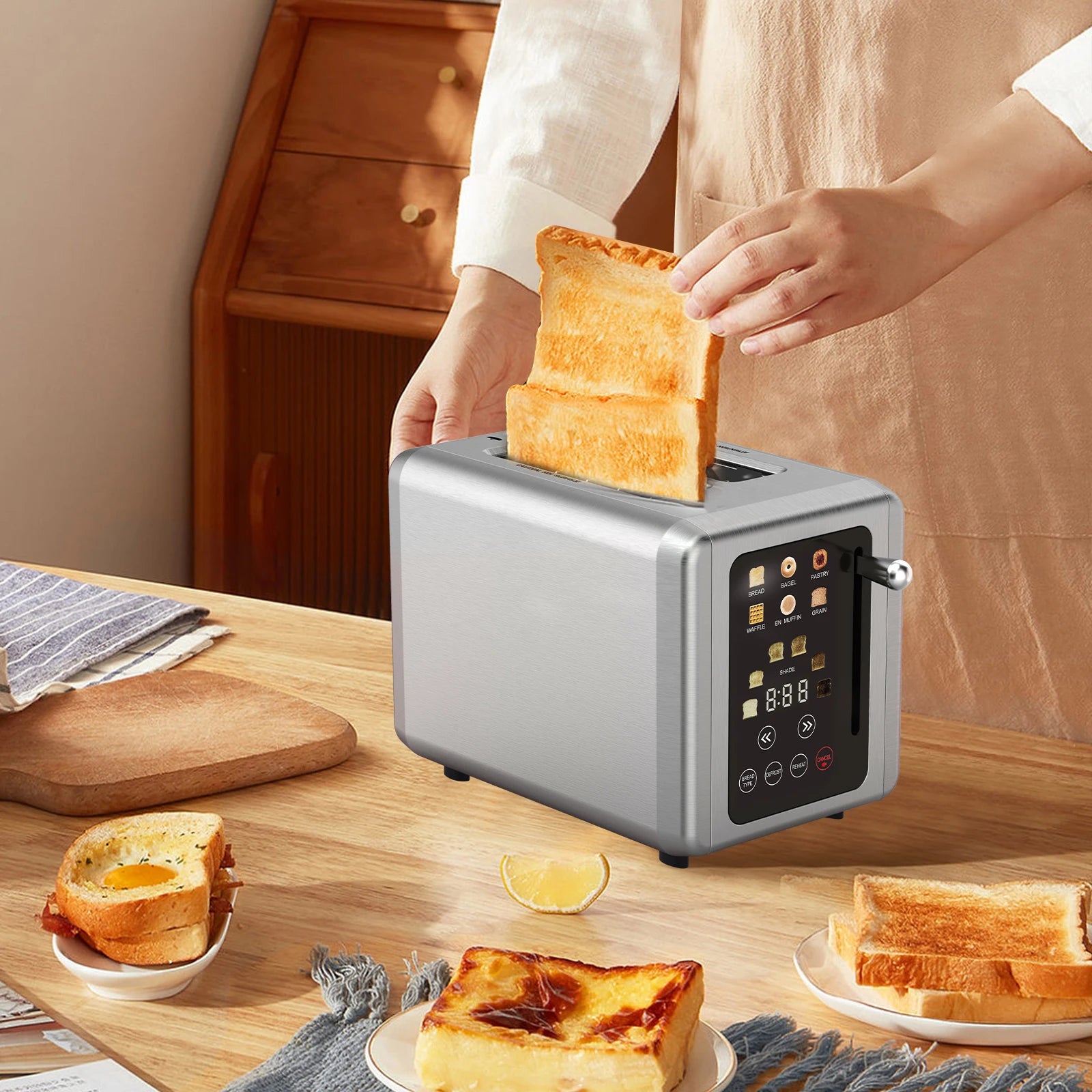 JMT-023754 Automatic 2-Slice Stainless Steel Bread Toaster with Fast Heating Function