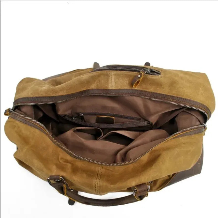 JMT-024202 Large Cowhide and Canvas Zippered Duffle Bag for Travel and Gym Use, Eco-Friendly Materials, Multiple Colour Options