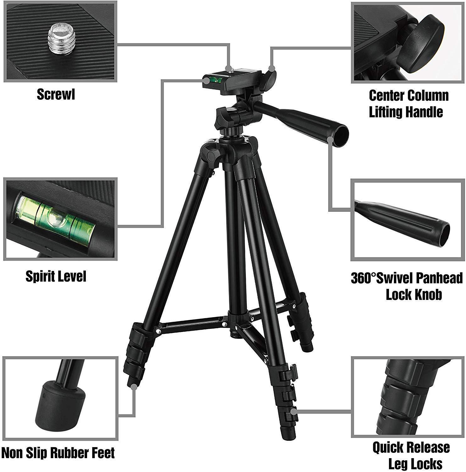 JMT-024970 Portable Aluminum Alloy Tripod with 3D Head for DSLRs and Smartphones, Adjustable Height 0.35-1m