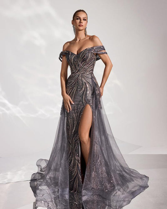 JMT-025034 Elegant Grey Evening Dress for Women - SH0191