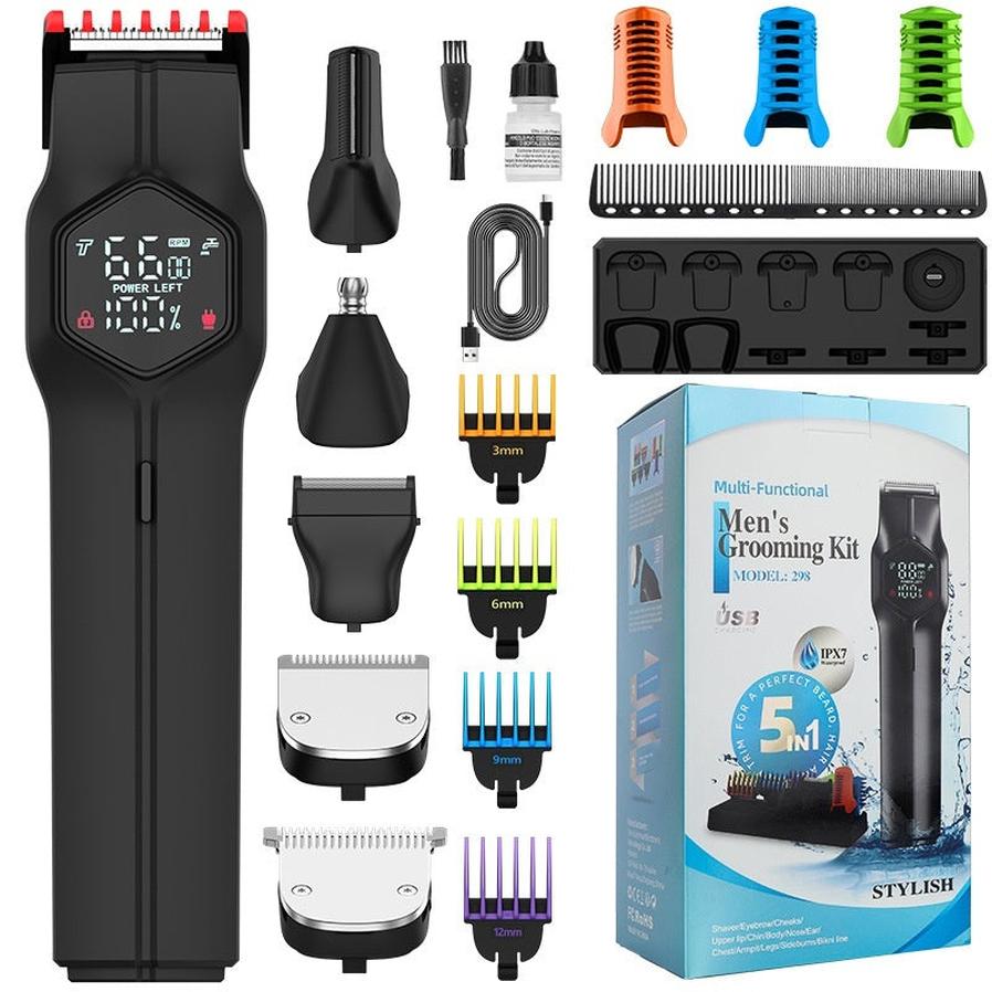 JMT-025098 5-in-1 Men's Hair Clipper with Magnetic Cutter Head and Dual Power System
