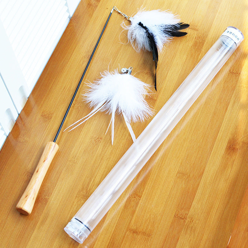 JMT-025098 Funny Cat Stick with Flexible Wooden Handle and Replaceable Feather Heads