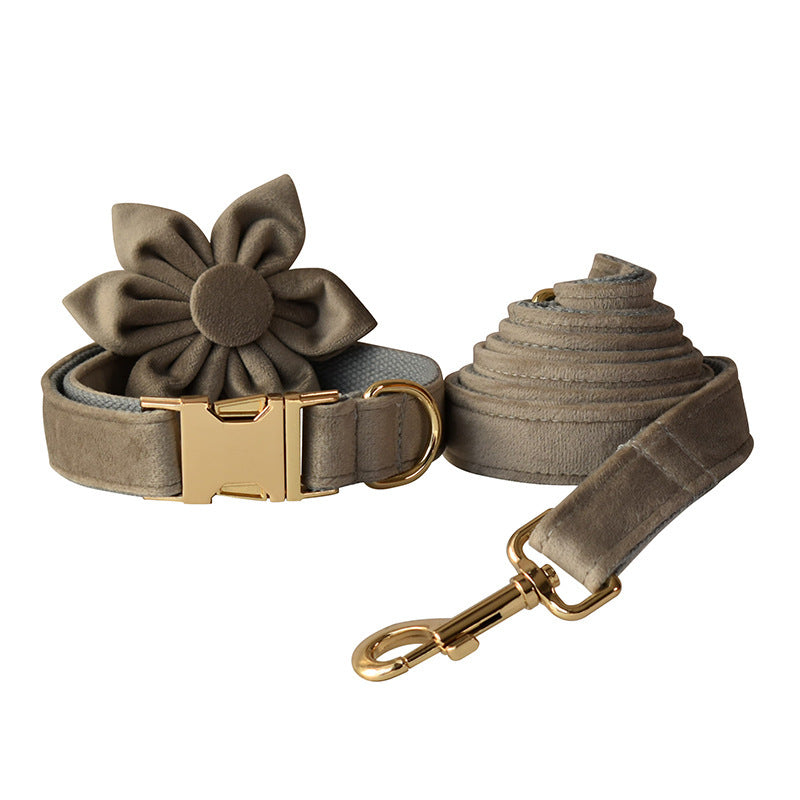 JMT-026442 Gold Buckle Flannel Chest Strap with Bow and Flower for Dogs - Multiple Sizes Available