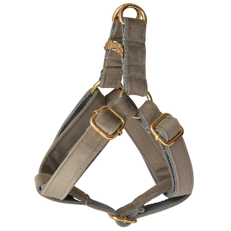 JMT-026442 Gold Buckle Flannel Chest Strap with Bow and Flower for Dogs - Multiple Sizes Available