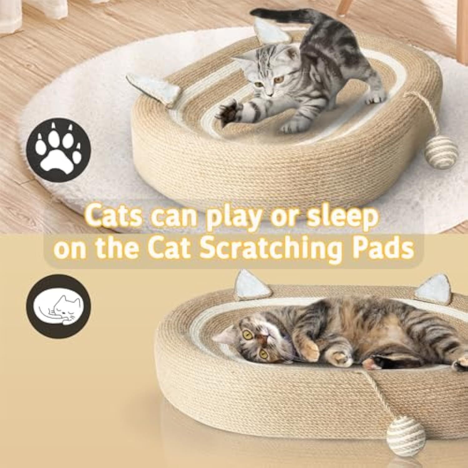 JMT-026570 3-in-1 Cat Scratcher Bed with Sisal Pads for Indoor Cats - Anti-Slip Design, Durable and Comfortable