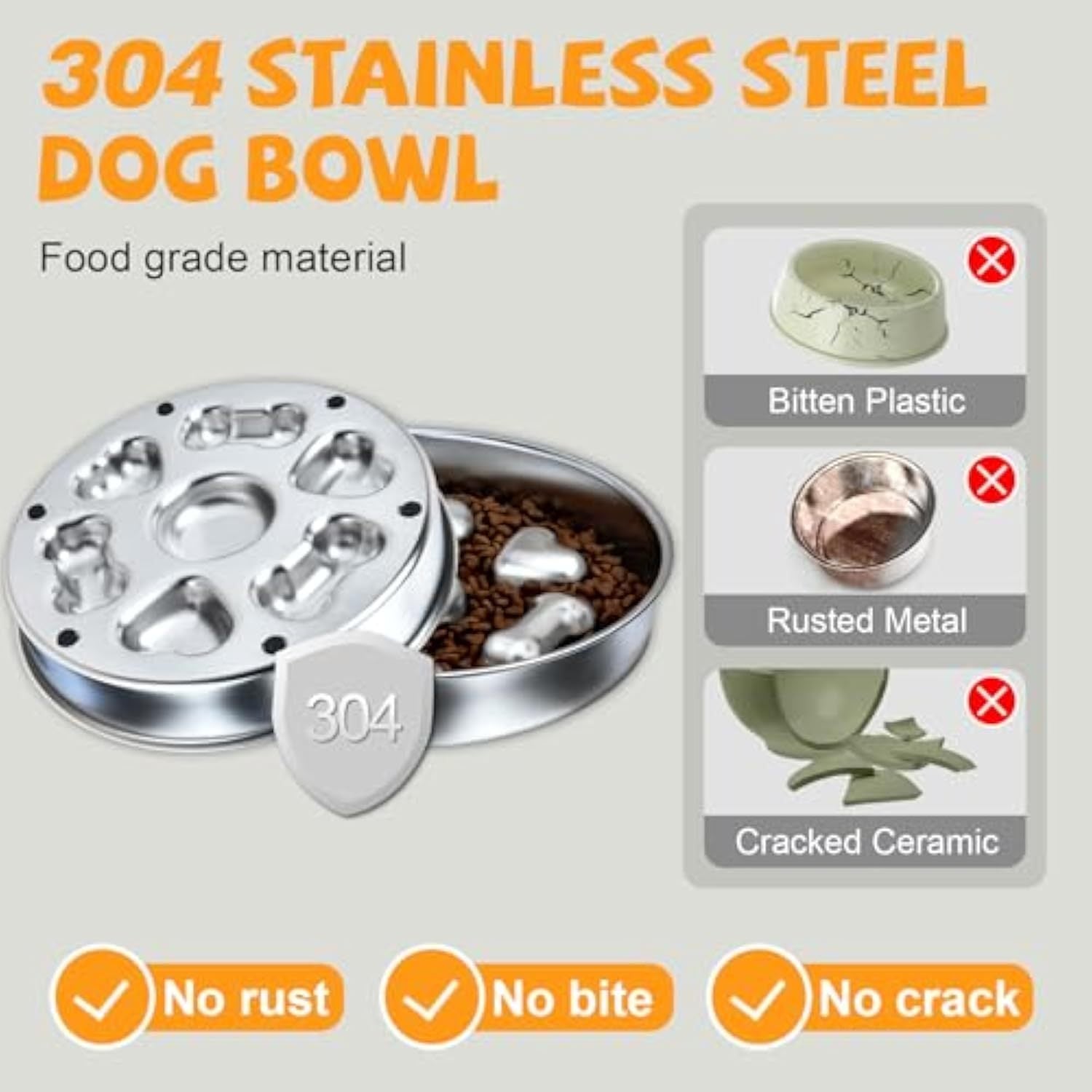 JMT-027082 Non-Slip Slow Feeder Dog Bowl: Durable Stainless Steel with Heart and Bones Design, Suitable for All Dog Sizes
