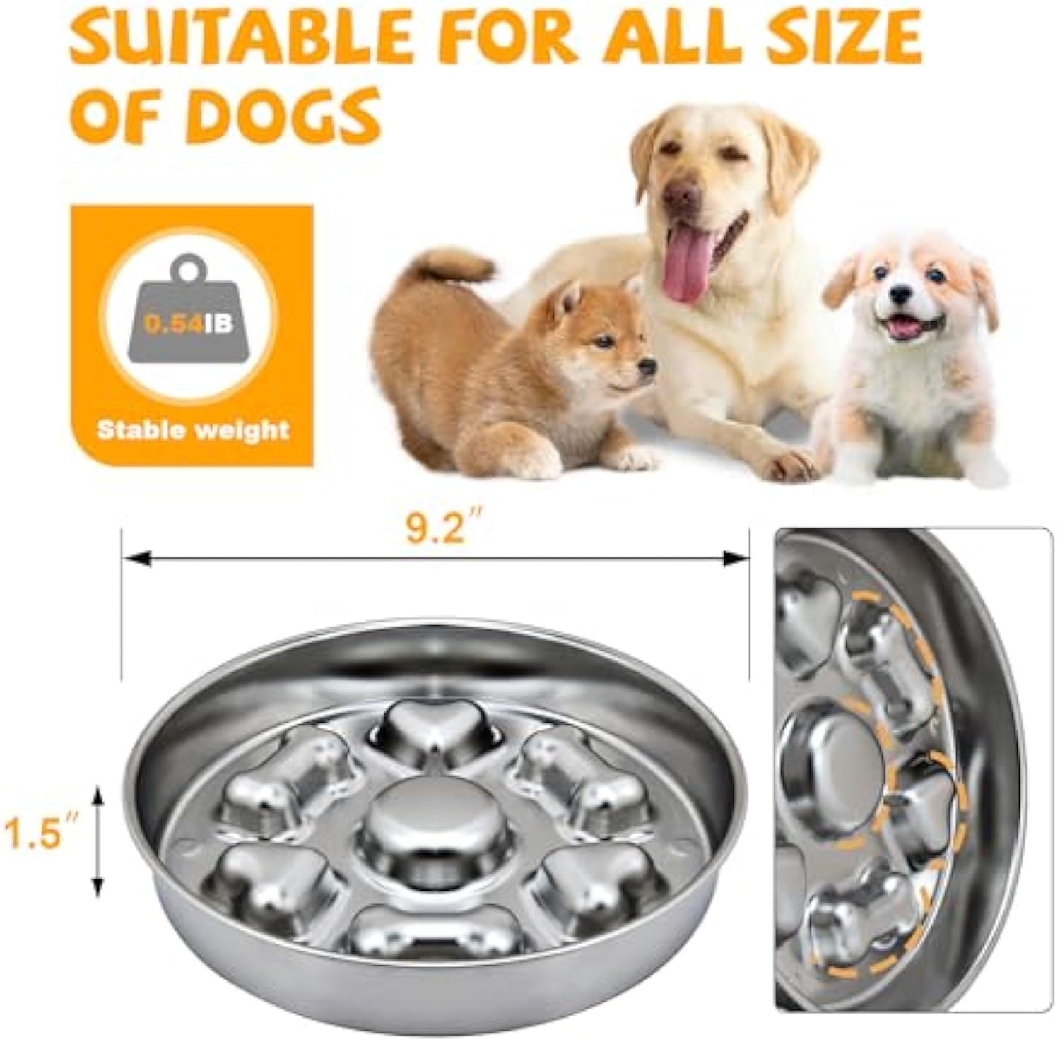 JMT-027082 Non-Slip Slow Feeder Dog Bowl: Durable Stainless Steel with Heart and Bones Design, Suitable for All Dog Sizes