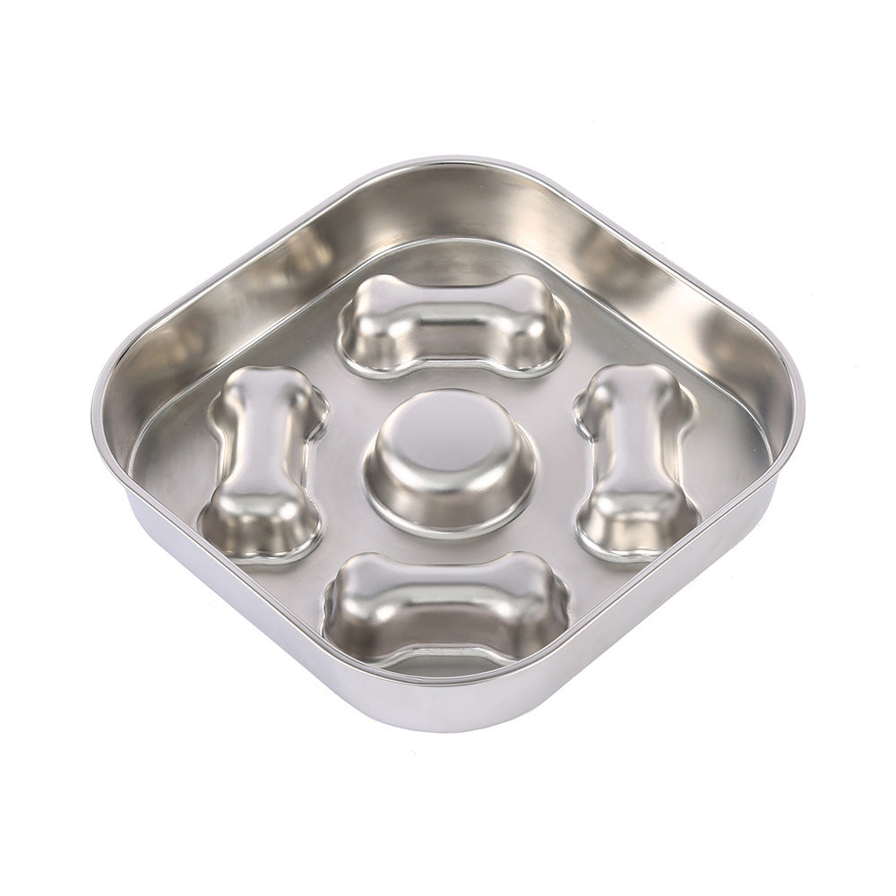 JMT-027082 Non-Slip Slow Feeder Dog Bowl: Durable Stainless Steel with Heart and Bones Design, Suitable for All Dog Sizes