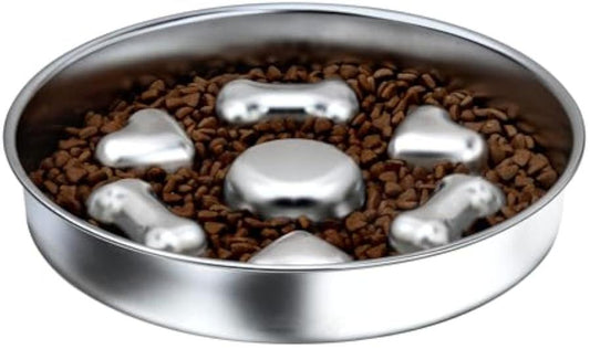 JMT-027082 Non-Slip Slow Feeder Dog Bowl: Durable Stainless Steel with Heart and Bones Design, Suitable for All Dog Sizes