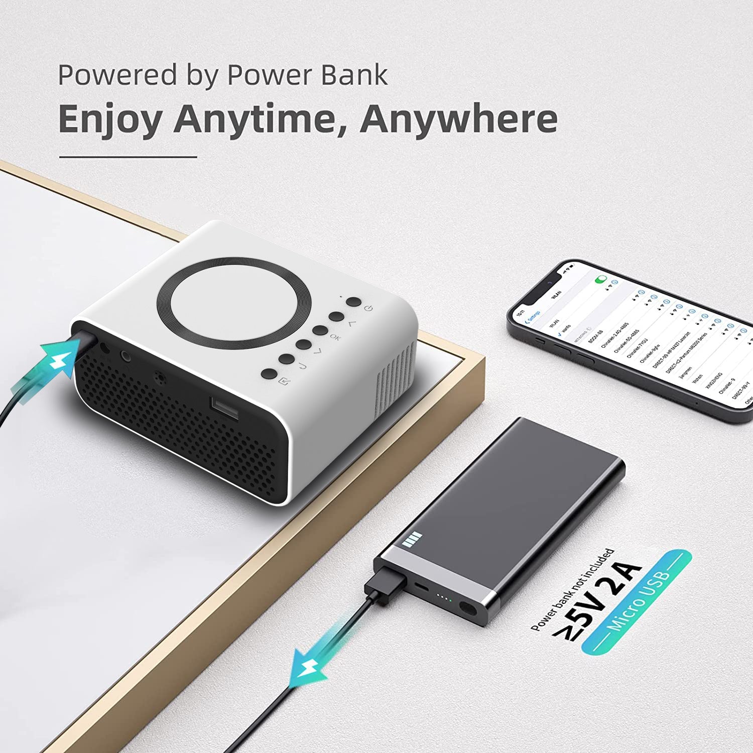 JMT-027274 Compact LED Mini Projector with 1080P Support for Wireless and Wired Streaming on Android and iOS Devices