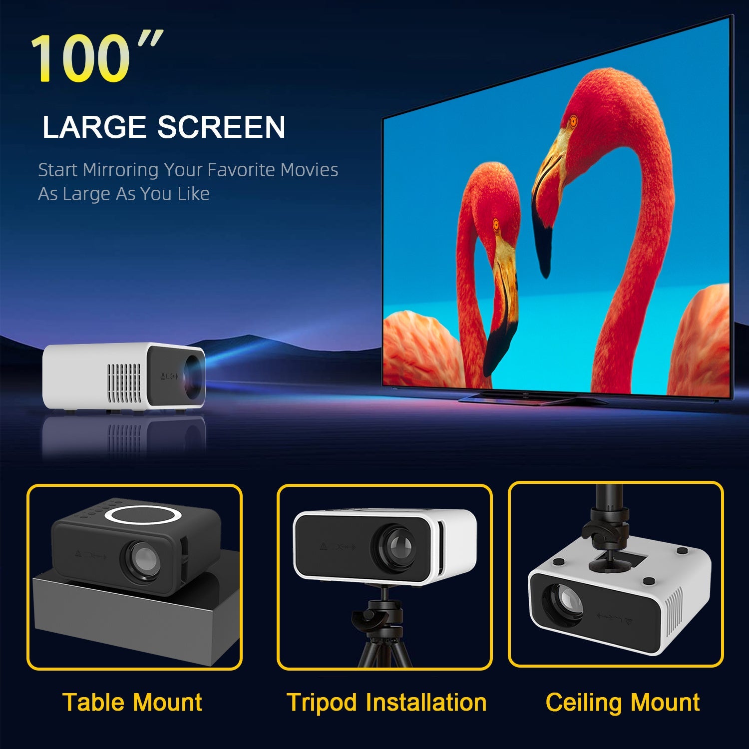 JMT-027274 Compact LED Mini Projector with 1080P Support for Wireless and Wired Streaming on Android and iOS Devices