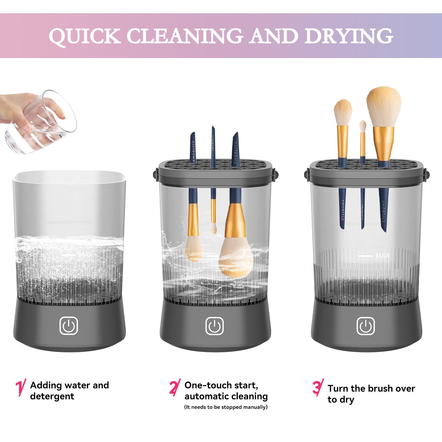 JMT-027530 Electric Makeup Brush Cleaner with 9000 RPM Motor - Automatic and Waterproof Brush Washer for All Sizes