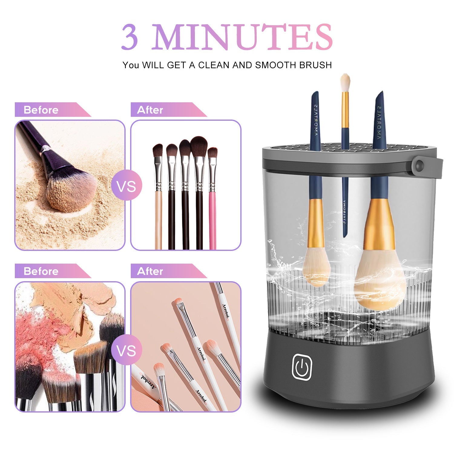 JMT-027530 Electric Makeup Brush Cleaner with 9000 RPM Motor - Automatic and Waterproof Brush Washer for All Sizes