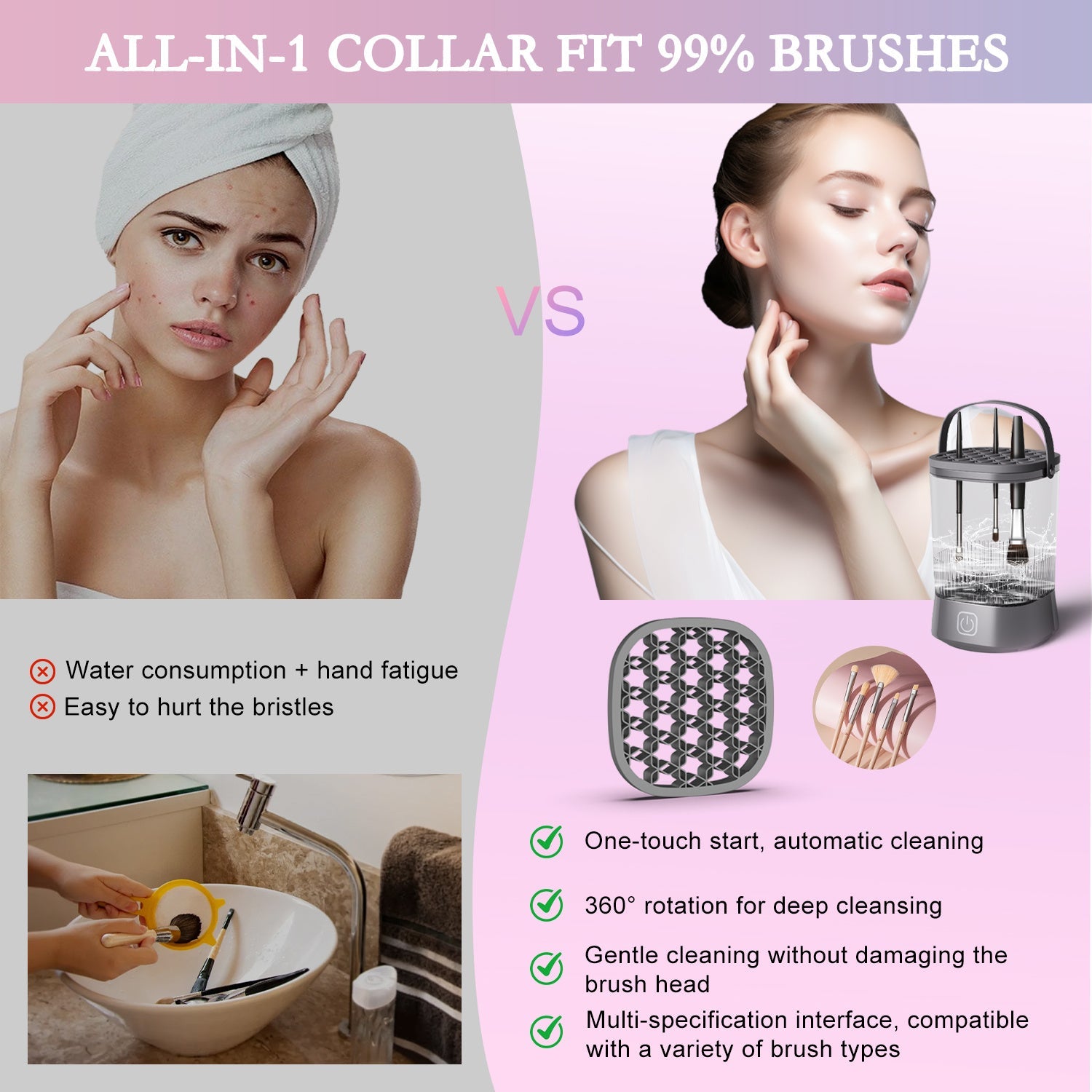 JMT-027530 Electric Makeup Brush Cleaner with 9000 RPM Motor - Automatic and Waterproof Brush Washer for All Sizes