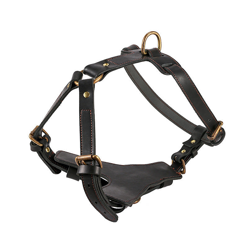 JMT-027594 Leather Dog Chest Harness with Automatic Traction Rope for Comfortable Walking