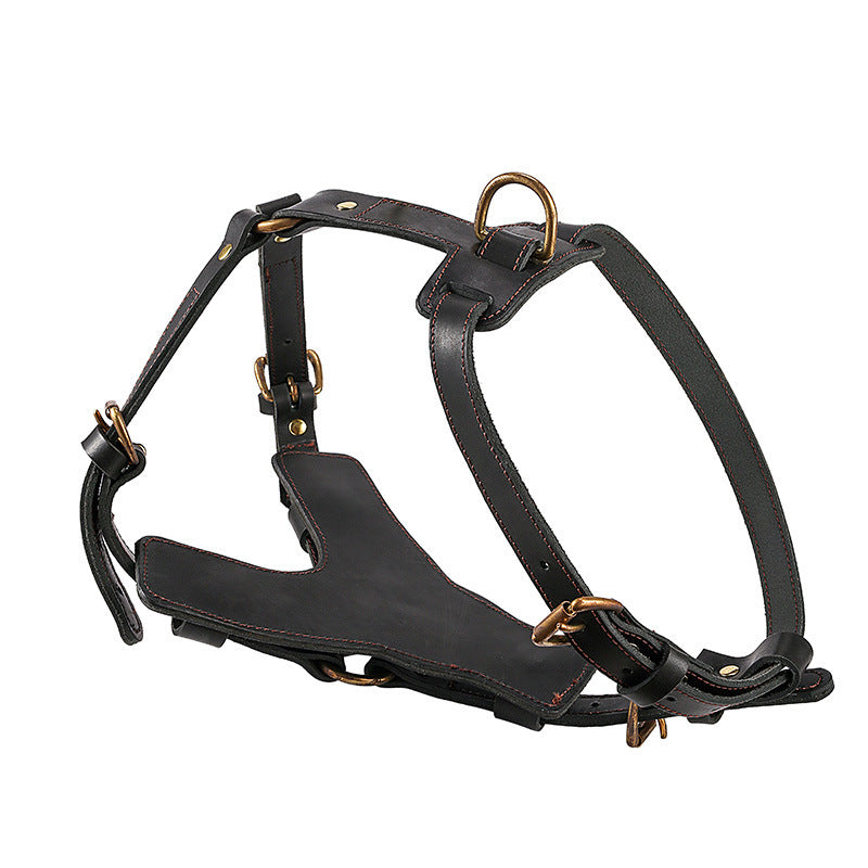 JMT-027594 Leather Dog Chest Harness with Automatic Traction Rope for Comfortable Walking