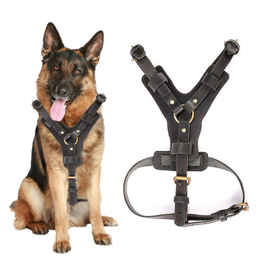 JMT-027594 Leather Dog Chest Harness with Automatic Traction Rope for Comfortable Walking