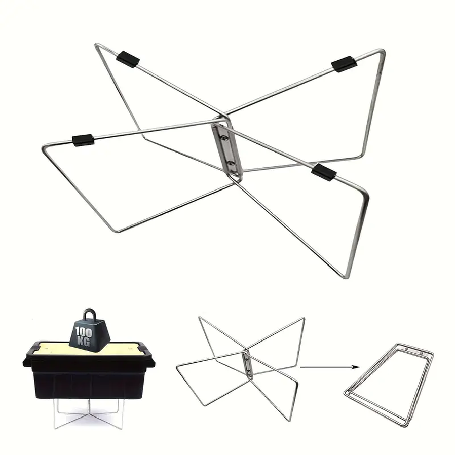 JMT-028298 Portable Stainless Steel Folding Rack with Moisture-Proof Insulated Storage Base for Outdoor Use