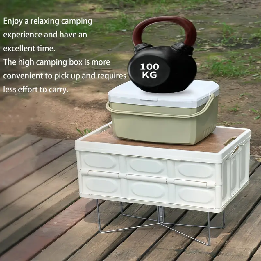 JMT-028298 Portable Stainless Steel Folding Rack with Moisture-Proof Insulated Storage Base for Outdoor Use