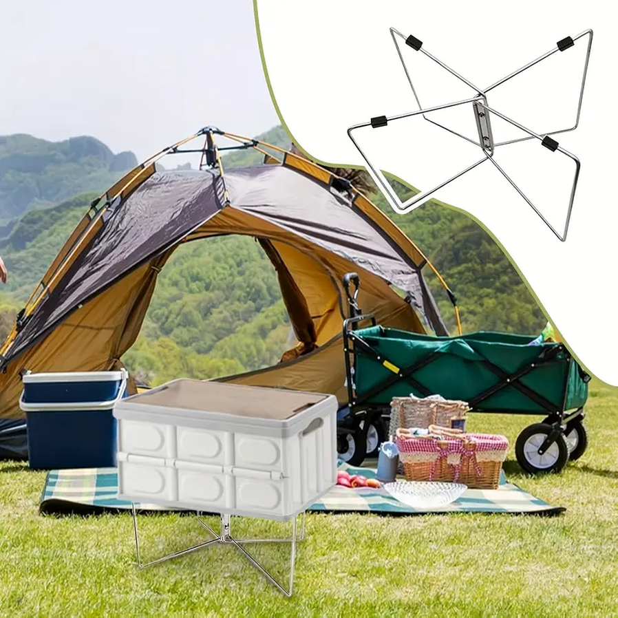 JMT-028298 Portable Stainless Steel Folding Rack with Moisture-Proof Insulated Storage Base for Outdoor Use