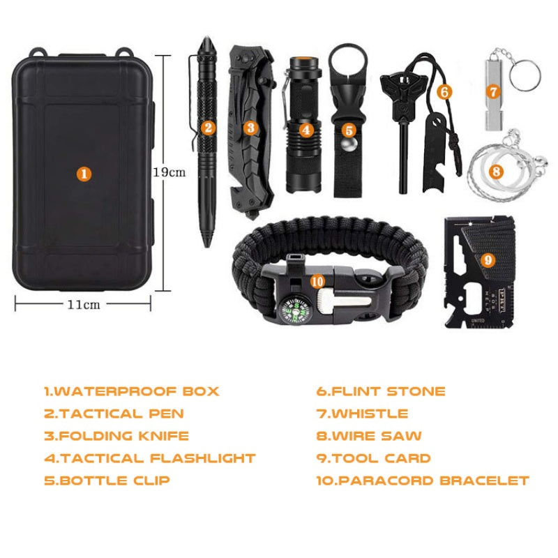JMT-028938 10-in-1 Outdoor Survival Tool Set with First Aid Kit and Emergency Gear