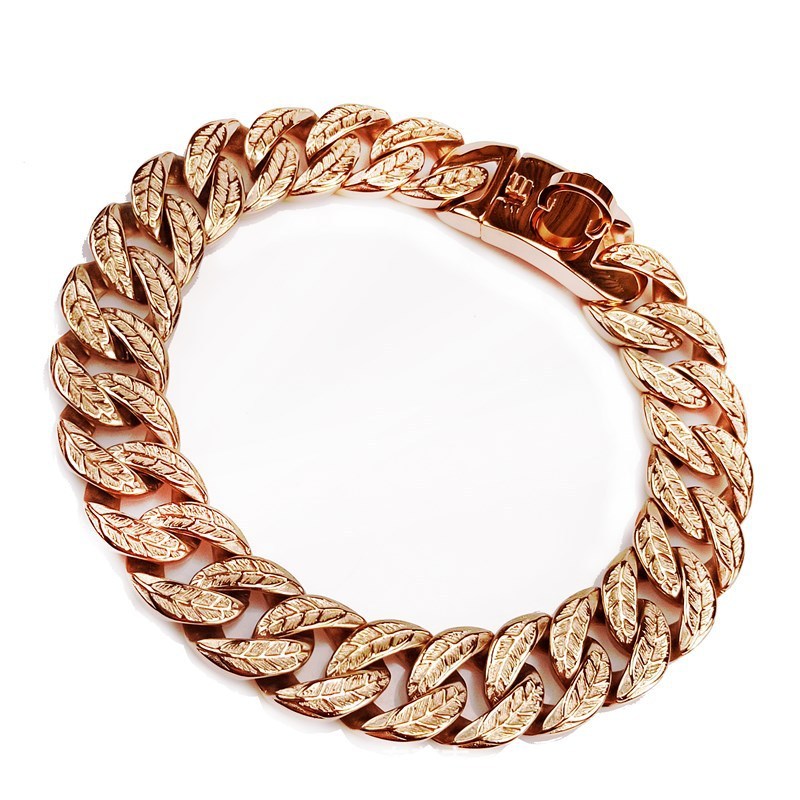 JMT-029066 Stainless Steel Leaf Shape Dog Collar - Durable and Scalable with Multiple Size Options in Gold, Steel, and Rose Gold