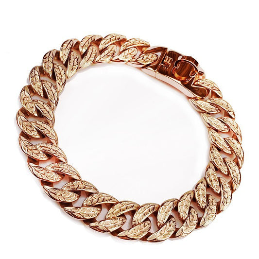 JMT-029066 Stainless Steel Leaf Shape Dog Collar - Durable and Scalable with Multiple Size Options in Gold, Steel, and Rose Gold