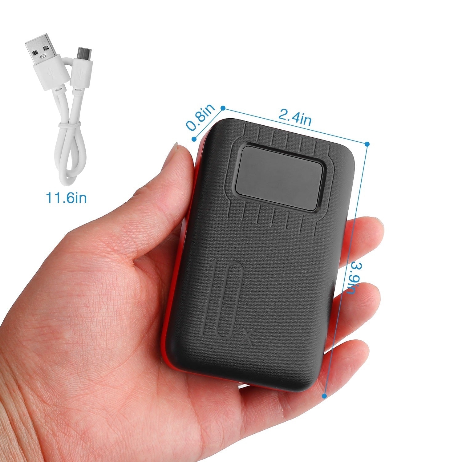 JMT-029578 10000mAh Portable Power Bank with Dual USB Ports, LCD Display and Emergency Flashlight