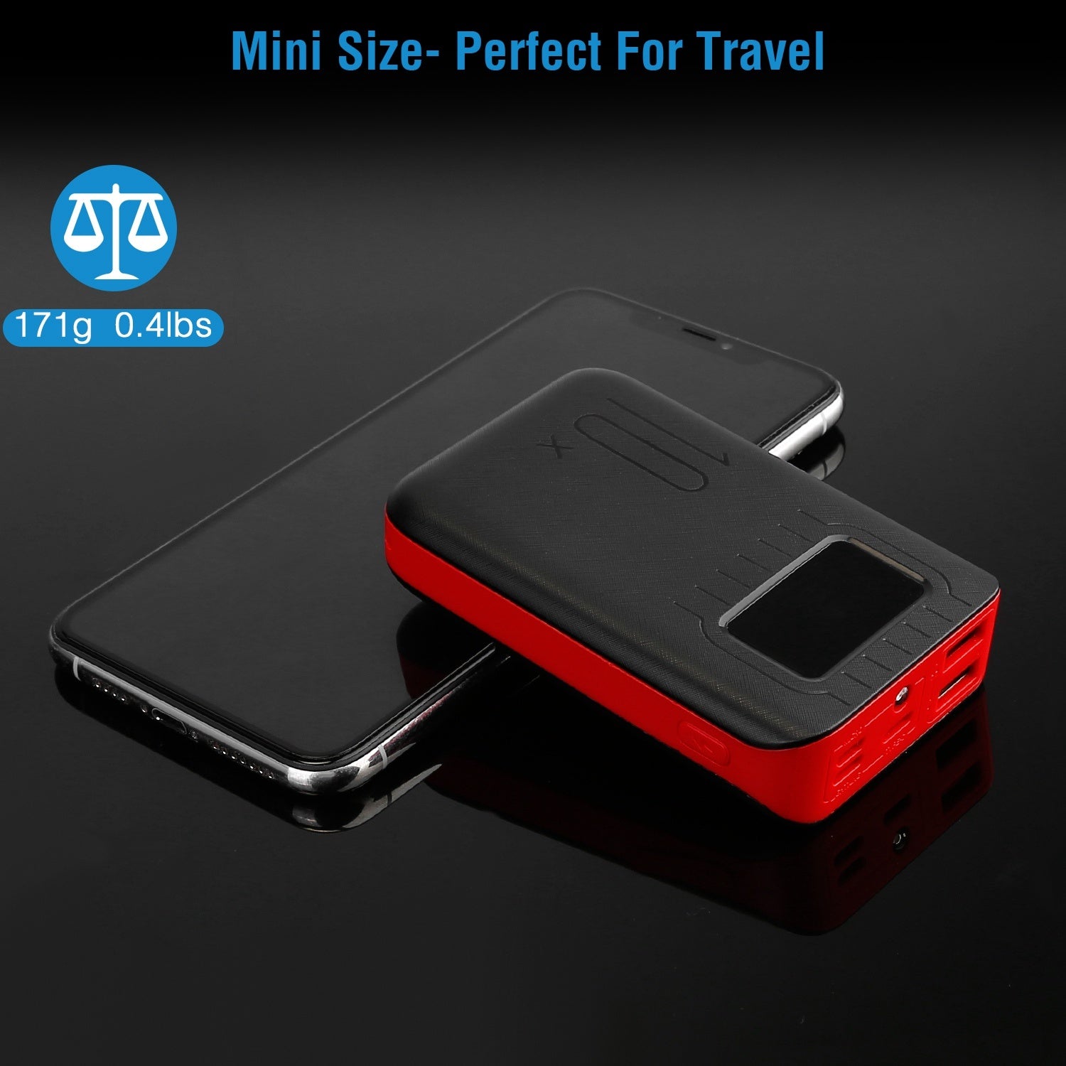 JMT-029578 10000mAh Portable Power Bank with Dual USB Ports, LCD Display and Emergency Flashlight