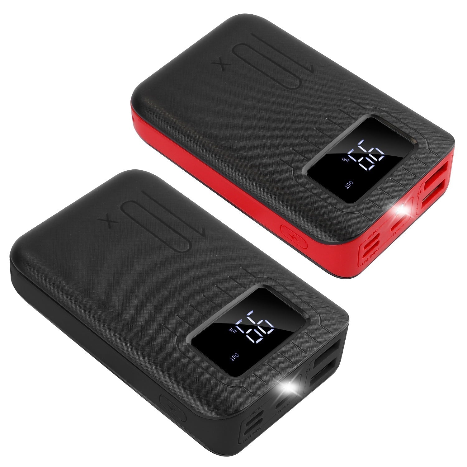 JMT-029578 10000mAh Portable Power Bank with Dual USB Ports, LCD Display and Emergency Flashlight