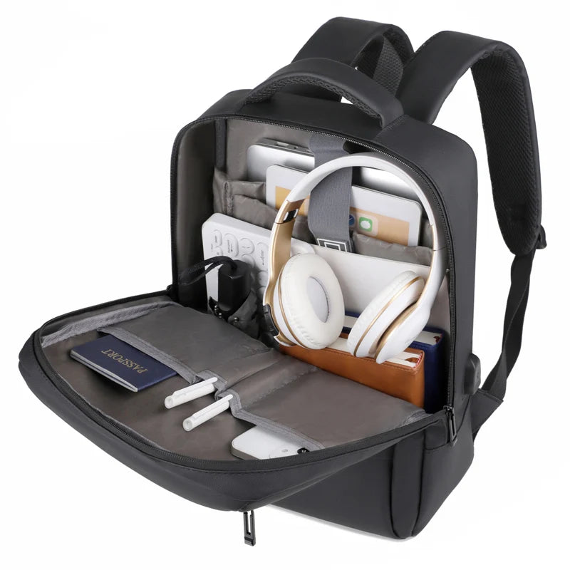 JMT-029578 Waterproof Nylon Laptop Backpack for Men & Women - USB Charging, 17 Inch Black Design