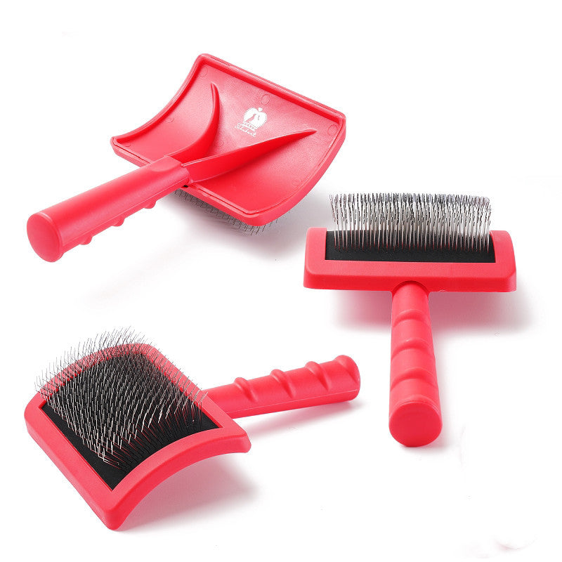 JMT-029642 Knot Comb for Dogs with Hard Stainless Steel Needles - Available in Pink, Red, Black, and Brown